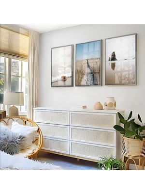 Harikabirev Kahverengi Bej Manzara Kombini Çerçeveli Cam Tablo  3'lü