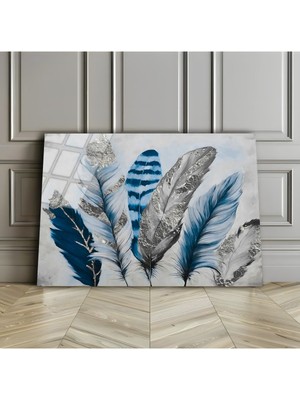 Harikabirev Kırılmaz Cam (Temperli) Gri-Mavi Tüy Tablosu 01