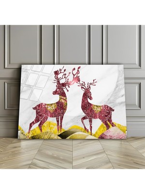 Harikabirev Kırılmaz Cam (Temperli) Pembe-Gold Geyik Tablosu 01