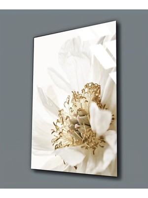 Harikabirev Kırılmaz Cam (Temperli) Beyaz-Gold Çiçek Tablosu 02
