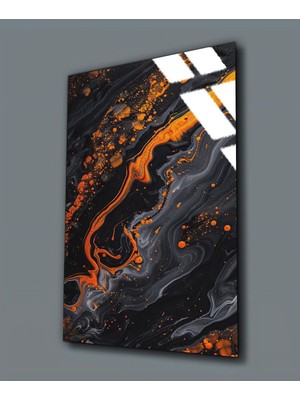 Harikabirev Kırılmaz Cam (Temperli) Siyah-Turuncu Soyut Tablo 02