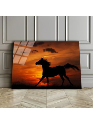 Harikabirev Kırılmaz Cam (Temperli) Günbatımı Manzara & At Tablosu