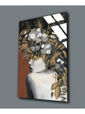 Harikabirev Kırılmaz Cam (Temperli) Çiçekli Kadın Tablosu 03