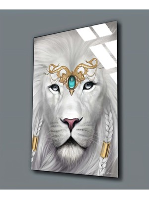 Harikabirev Kırılmaz Cam (Temperli) Gold-Beyaz Aslan Tablosu 01
