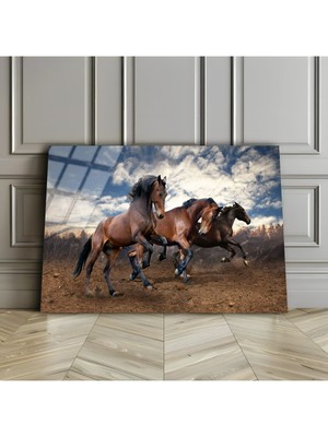 Harikabirev Kırılmaz Cam (Temperli) Kahverengi Atlar Tablosu 04
