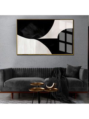 Harikabirev Antrasit Gri Siyah Beyaz Sevilen Soyut Çerçeveli Temperli Cam Tablo Tekli