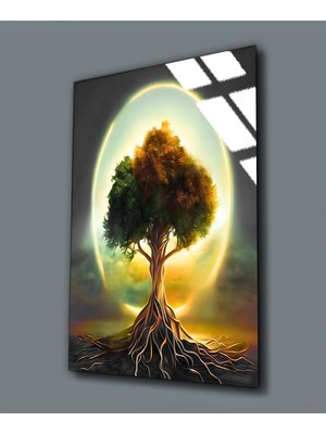 Harikabirev Kırılmaz Cam (Temperli) Siyah-Sarı Ağaç Tablosu 01