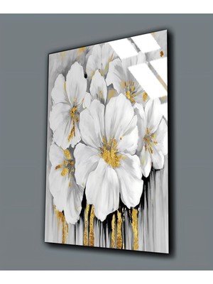 Harikabirev Kırılmaz Cam (Temperli)  Beyaz Çiçek Tablosu 04