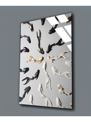 Harikabirev Kırılmaz Cam (Temperli) Gri-Gold-Siyah Balıklar Tablosu 01