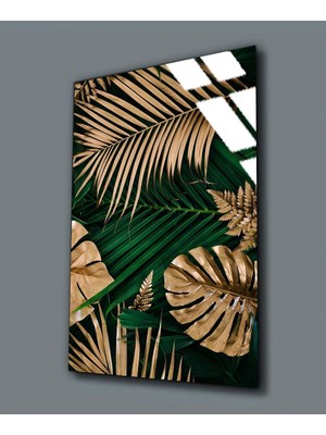 Harikabirev Kırılmaz Cam (Temperli) Gold-Yeşil Palmiye Tablosu