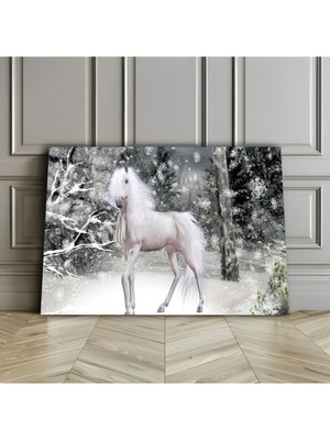 Harikabirev Kırılmaz Cam (Temperli) Siyah-Beyaz At Manzara Tablosu 1