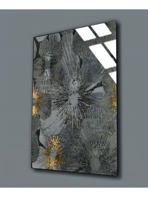 Harikabirev Kırılmaz Cam (Temperli) Gold-Gri Soyut Tablo