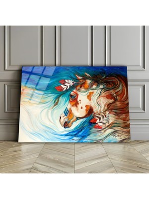 Harikabirev Kırılmaz Cam (Temperli) Mavi-Beyaz At Tablosu 01