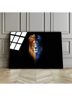 Harikabirev Kırılmaz Cam (Temperli) Mavi-Kahve Aslan Tablosu 01