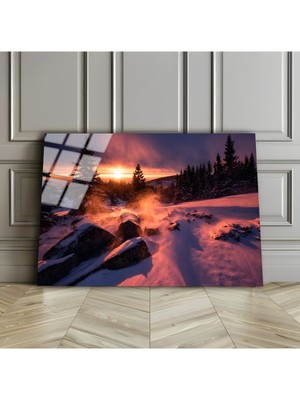 Harikabirev Kırılmaz Cam (Temperli) Kış Doğa Manzarası Tablosu 10