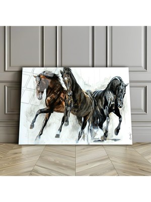 Harikabirev Kırılmaz Cam (Temperli) Siyah-Kahverengi At Tablosu 01
