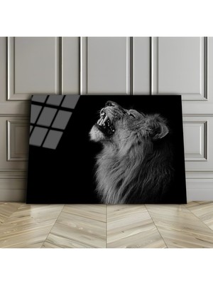 Harikabirev Kırılmaz Cam (Temperli) Siyah-Beyaz Aslan Tablosu 08