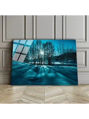 Harikabirev Kırılmaz Cam (Temperli) Kış Doğa Manzarası Tablosu 15