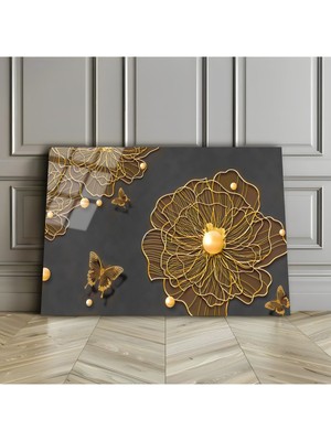 Harikabirev Kırılmaz Cam (Temperli) Antrasit-Gold Soyut Tablo 01