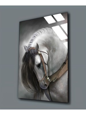 Harikabirev Kırılmaz Cam (Temperli)  Beyaz At Tablosu 01