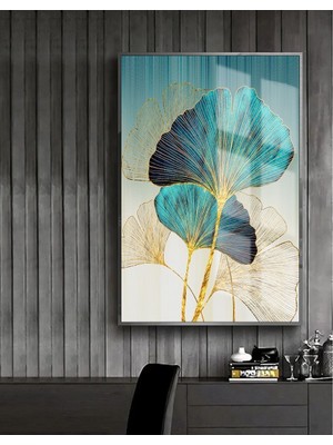 Harikabirev Mavi Sarı Beyaz Çiçek Modeli  Çerçeveli Temperli Cam Tablo Tekli