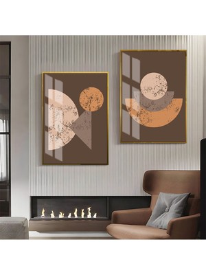 Harikabirev Kahverengi Krem Bej  Soyut Kombini  Çerçeveli Cam Tablo  2'li