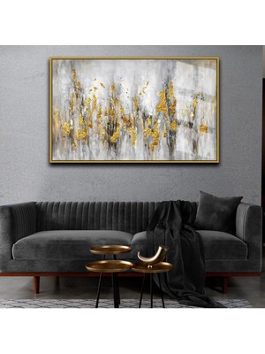 Harikabirev Sevilen Soyut Tablo Gold Gri Çerçeveli Temperli Cam Tablo Tekli