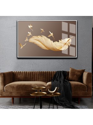 Harikabirev Sevilen Tüy Tablosu Kahverengi  Çerçeveli Temperli Cam Tablo Tekli