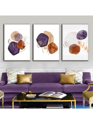 Harikabirev Gold Mor Turuncu Soyut Vektör (Abstract) 04  Çerçeveli Cam Tablo Temperli 3'lü