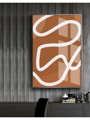 Harikabirev Tarçın Beyaz Soyut Model  Çerçeveli Temperli Cam Tablo Tekli