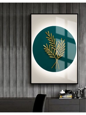 Harikabirev Yeşil Gold Buğday Desenli  Model  Çerçeveli Temperli Cam Tablo Tekli