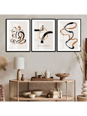 Harikabirev Soft Krem Gold Vektör (Abstract)4 Çerçeveli Cam Tablo Temperli 3'lü