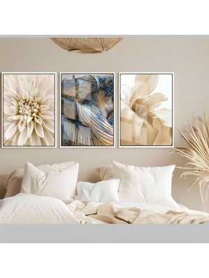 Harikabirev Soft Mavi Soyut Kombini  Çerçeveli Temperli Cam Tablo 3'lü