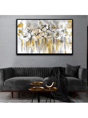 Harikabirev Sevilen Çiçek TablosuGold Gri Çerçeveli Temperli Cam Tablo Tekli