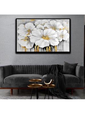 Harikabirev Sevilen Çiçek Tablosu0 Gold Gri Çerçeveli Temperli Cam Tablo Tekli