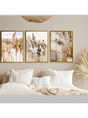 Harikabirev Soft Renkler Çiçek Kombini 09 Çerçeveli Temperli Cam Tablo 3'lü