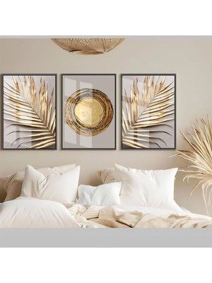 Harikabirev Soft Beyaz Kombini Çerçeveli Temperli Cam Tablo 3'lü