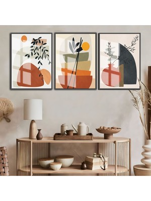 Harikabirev Vektörel Kombin Rengarenk Çerçeveli Temperli Cam Tablo 3'lü