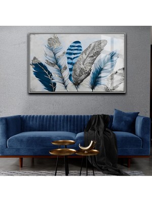 Harikabirev Lacivert Gri Tüy Tablosu  Çerçeveli Cam Tablo Tekli