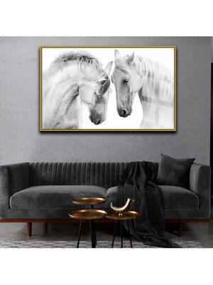 Harikabirev Beyaz At Tablosu  Çerçeveli Cam Tablo Tekli