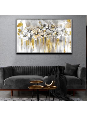 Harikabirev Sevilen Çiçek TablosuGold Gri Çerçeveli Temperli Cam Tablo Tekli