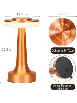 Kenly Retro Şarjlı Dekoratif Dokunmatik Metal Masa Lambası 3 Renk