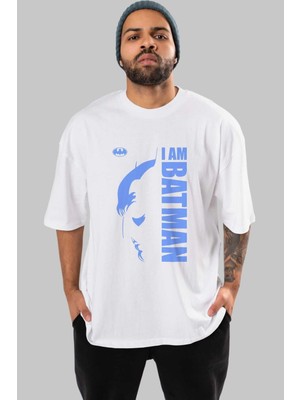 ankhisesBatman (15) Ön Baskılı Beyaz Oversize T-Shirt Bisiklet Yaka Erkek Kadın