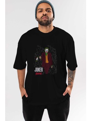 ankhisesJoker (11) Ön Baskılı Siyah Oversize T-Shirt Bisiklet Yaka Erkek Kadın
