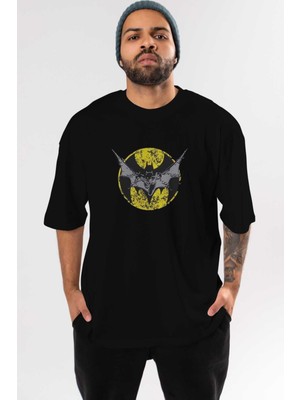 ankhisesBatman 5 Ön Baskılı Siyah Oversize T-Shirt Bisiklet Yaka Erkek Kadın