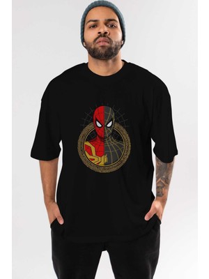 ankhisesSpiderman (28) Ön Baskılı Siyah Oversize T-Shirt Bisiklet Yaka Erkek Kadın