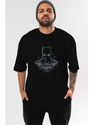 ankhisesBatman (8) Ön Baskılı Siyah Oversize T-Shirt Bisiklet Yaka Erkek Kadın