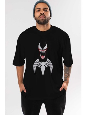 ankhisesSpiderman (26) Ön Baskılı Siyah Oversize T-Shirt Bisiklet Yaka Erkek Kadın
