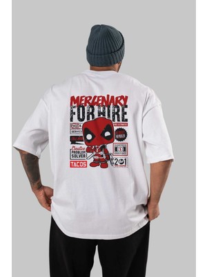 ankhisesDeadpool (18) Arka Baskılı Beyaz Oversize T-Shirt Bisiklet Yaka Pamuk Erkek Kadın