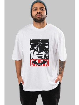 ankhisesBatman (23) Ön Baskılı Beyaz Oversize T-Shirt Bisiklet Yaka Erkek Kadın